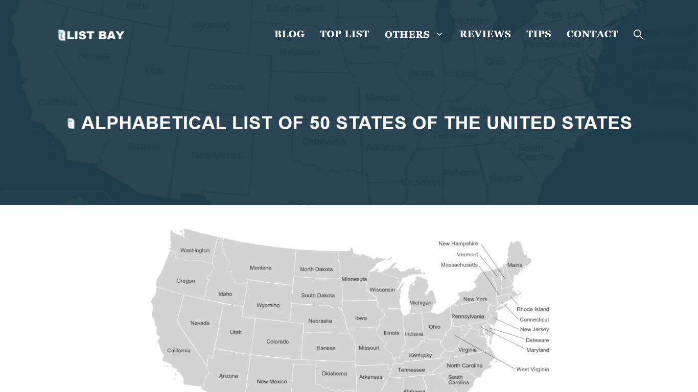 Alphabetical List of 50 States of the United States